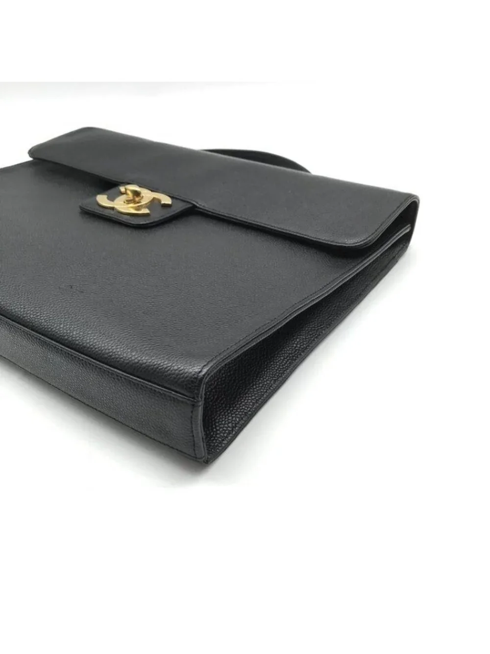 Chanel CC Logo Turnlock Caviar Leather Business Hand Bag Black
